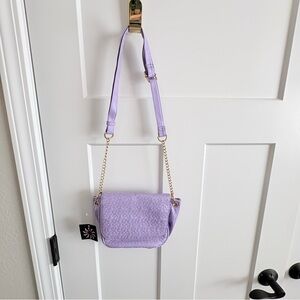 Purple/gold Crossbody, doily, leather detail, purse. NWT. Easter ready!